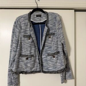 Zara Blue and Black Blazer with Classic Chanel-Inspired Design